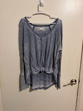 Lucky Brand Heathered Dusty Blue Knot-Front Long Sleeve Top